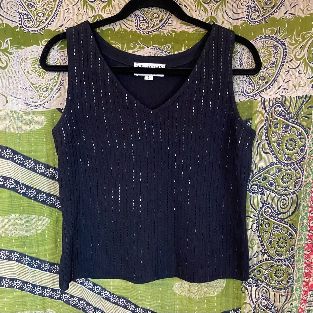 St. John Evening Black Sleeveless Embellished Knit Blouse Size Small